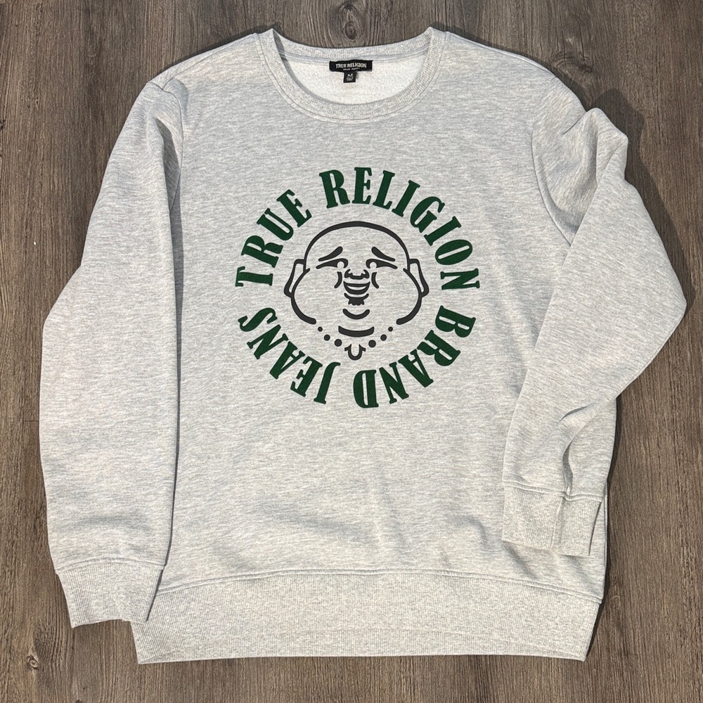 True Religion Gray and Green Crewneck Sweater